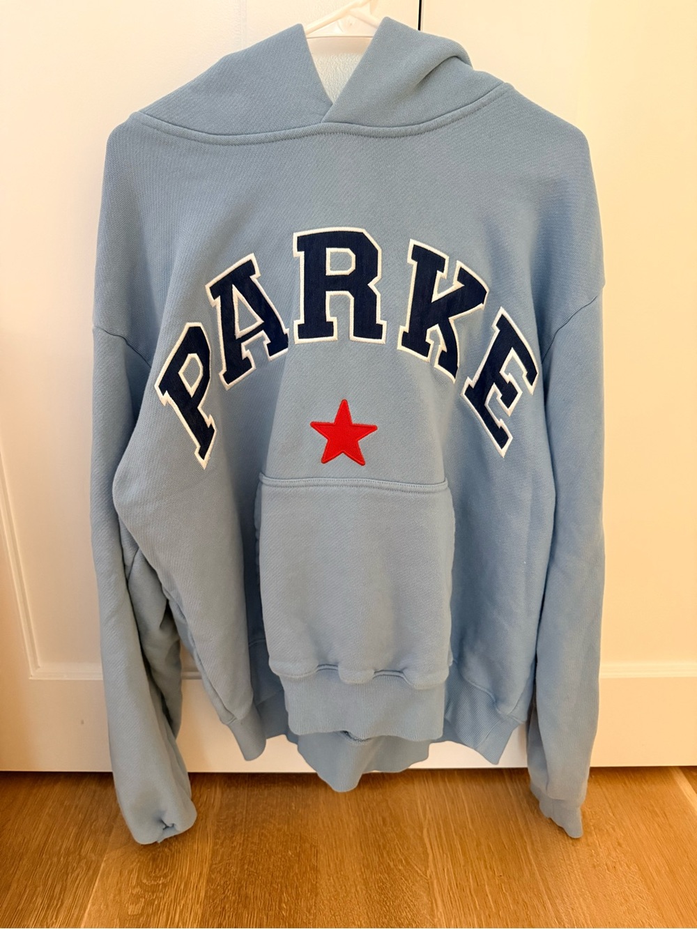 PARKE Light Blue Hoodie Sweatshirt with Red Star
